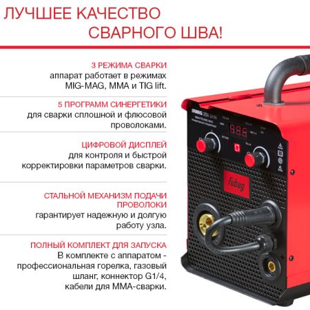 FUBAG Сварочный полуавтомат IRMIG 200 SYN с горелкой 250 А 3 м в комплекте в Иваново фото